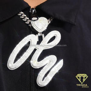 Moissanite Diamond Personalized Script <b>Letter</b> Pendant Sparkling Cursive Style With Heart Detail Luxury Statement Hip Hop Jewelry - Product Image 4