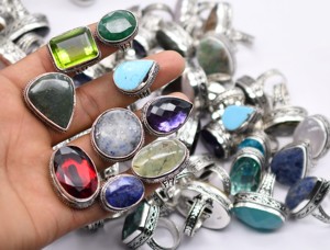 Anillos de Plata de Ley con Baño de Latón y Engaste de Bisel, con Gema de Jaspe, para Compromiso, Boda, Fiesta, 100 Piezas, Piedra Natural Facetada de Corte Ovalado - Product Image 2