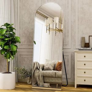 Miroir sur pied arqué pleine longueur 64"x21" avec cadre en bois argenté - Product Image 5