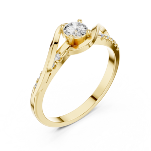 Anillo de Compromiso de Oro Amarillo con Diamante de Corte Brillante Redondo, Banda Trenzada y Piedras Laterales Pavé, Estilo Romántico para Mujer - Product Image 4