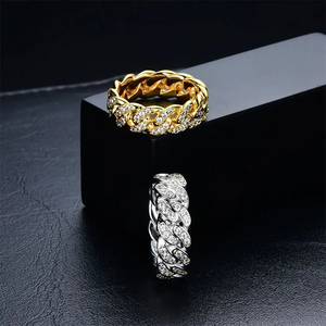 Anillo Cubano Hip Hop Chapado en Oro de 18k, Plata de Ley 925 con Incrustaciones de Moissanita VVS para Hombre y Mujer - Product Image 5