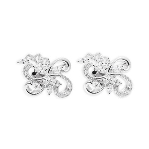 Wholesale 18k Solid White <b>Gold</b> Natural Marquise Round Diamond Floral Scroll Cluster Stud Earrings Memoria Jewels - Product Image 1