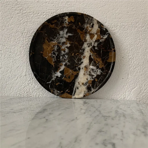 Plateau de service rond en marbre noir et or, pierre naturelle, décoration de luxe pour la maison, résistant au feu, revêtement mural de cuisine - Product Image 2