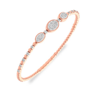 Beaded Station Multi-Cluster Oval Diamond <b>Bangle</b> <b>Bracelet</b> - Product Image 1