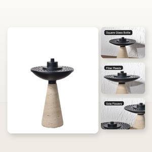 Quemador de incienso de lujo personalizado de piedra caliza crema con tapa metálica cepillada con diseño griego y base cónica de travertino para carbón y bakhoor - Product Image 3