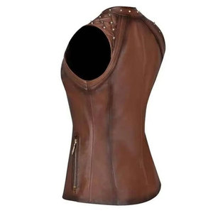 <b>Women</b> Winter Warm Leather Vest Moto Biker Style Waterproof Zipper Closure Customizable Solid Color <b>Sleeveless</b> Outerwear Regular - Product Image 3