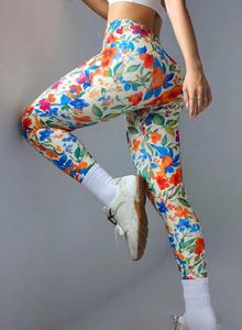 High Waist Full Length Floral Printed Knitted Spandex <b>Leggings</b> Sporty Women's Stretch <b>Summer</b> Wear - Product Image 4