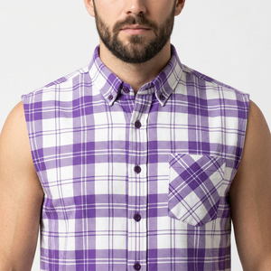 New Arrival Loose Fit Men Sleeveless <b>Plaid</b> <b>Shirt</b> Button Down Collar Casual Summer Cotton Poplin Breathable Men's Flannel <b>Shirts</b> - Product Image 5