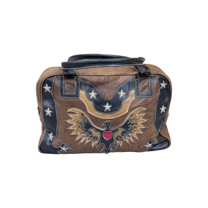 Sac en cuir de style occidental avec broderie Aigle et Étoiles, poignée supérieure, sac de voyage week-end marron et noir avec fermeture éclair, style campagnard - Product Image 1