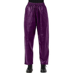 Pantalon en similicuir pour femme, taille haute, coupe droite, extensible, style décontracté streetwear, respirant et écologique - Product Image 1