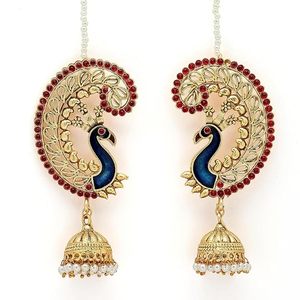Luxury Gold Plated Certified Kundan <b>Ear</b> <b>Cuff</b> Jhumka <b>Earrings</b> Women Indian Bridal Wedding Jewelry Peacock Pearl Drop Style Ethnic - Product Image 2