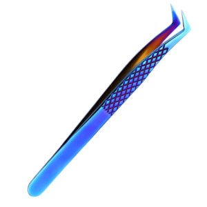 Pince à épiler en acier inoxydable à pointe en fibre, nouveau style, avec poignée diamant, faible MOQ, logo personnalisé, pince à épiler à 90 degrés pour extension de cils, vente en gros - Product Image 2