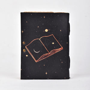 Celestial Open Book Leather Journal <b>A5</b> Handmade Lock <b>Diary</b> For Night Writing Notebook Vintage Style Cosmic Theme Gift Journal - Product Image 3