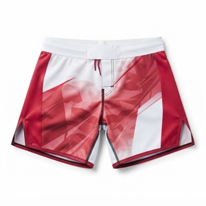 <b>Women</b> Red <b>White</b> Geometric Print Four-Way Stretch Breathable Seamless Lightweight Athletic <b>Shorts</b> Moisture Wicking 100% Polyester - Product Image 1