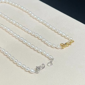 Collar de Perlas de Agua Dulce con Forma de Arroz de 6 mm con Hebilla de Plata S925, Cadena de Plata y Oro de Buena Calidad, Completamente Limpia y Suave - Product Image 4