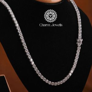 Collier unisexe en moissanite Charm Jewells, forme boule, coupe brillante, chaîne à maillons géométriques, plaqué or 14 carats, argent 925, certifié IGI - Product Image 3