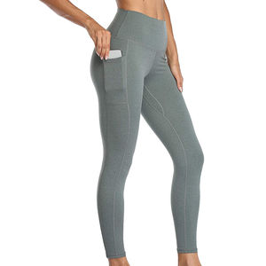 High Waist Full Length Solid Color <b>Leggings</b> <b>With</b> <b>Pockets</b> Stretch Knitted Sporty Women's Pants All Seasons - Product Image 3