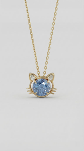 Cute <b>Cat</b> Face Pendant <b>Necklace</b> Gold Plated Crystal Rhinestone Bezel Setting Everyday Wear Unisex Jewelry - Product Image 4