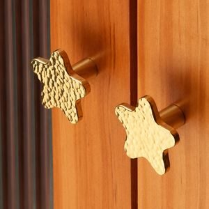 Handcrafted Solid Brass Star Cabinet Knob Hammered Texture Golden Finish Decorative <b>Drawer</b> <b>Pull</b> Wardrobe Door Hardware - Product Image 1