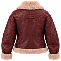 Veste en cuir bordeaux pour femme, doublée en sherpa, chaude pour l'hiver, manteau en fausse fourrure marron, vêtement d'extérieur zippé, style motard tendance
