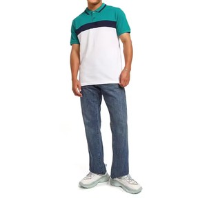 Polo pour homme à blocs de couleur, manches courtes, en coton Oxford respirant, coupe décontractée, blanc, turquoise, bleu marine - Product Image 4