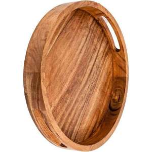 Solid Acacia Wood Round Serving <b>Tray</b> Decorative Wooden Ottoman <b>Tray</b> Rustic Coffee Table Display <b>Tray</b> Premium Home <b>Storage</b> <b>Tray</b> - Product Image 4