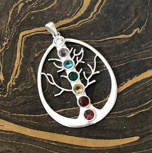 Navratna Healing Pendant 925 Sterling Silver <b>Tree</b> of Life Chakra Gemstone Jewelry For Every Occasions - Product Image 2
