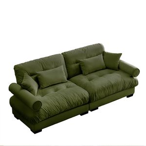 Grande Divano Moderno a Due Posti in Velluto con Braccioli Imbottiti e Cuscini Decorativi per il Soggiorno - Product Image 4