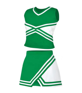 Ensemble d'uniformes de cheerleading bleu et blanc à blocs de couleur pour adultes, haut sans manches à col en V avec jupe assortie, 100 % polyester pour équipes de cheerleading - Product Image 4