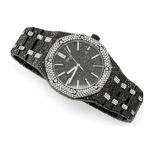 Reloj Mecánico Negro con Incrustaciones de Moissanita, Correa de Acero Inoxidable, Esfera Analógica, Reloj de Pulsera de Lujo para Fiesta - Product Image 1