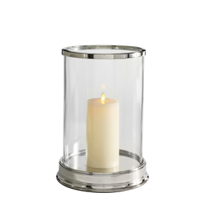 Modern <b>Silver</b> Stainless Steel Glass Hurricane Candle Holder Round Pillar Candle <b>Lantern</b> for Home Decor & Wedding Centerpieces - Product Image 1