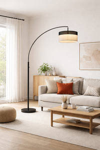Modern Luxury LED <b>Floor</b> <b>Lamp</b> Arc Design Metal Base Fabric Drum Shade <b>Adjustable</b> Height E26 3000K Warm Light Living Room - Product Image 3