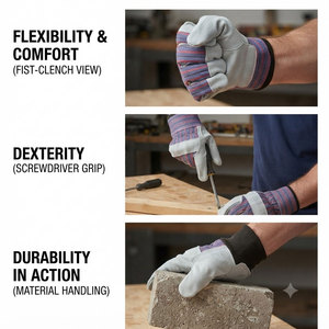 Leather Work <b>Gloves</b> Elastic Wristlet Anti-Vibration Breathable Flexible Abrasion Resistant General Purpose Safety <b>Gloves</b> - Product Image 4
