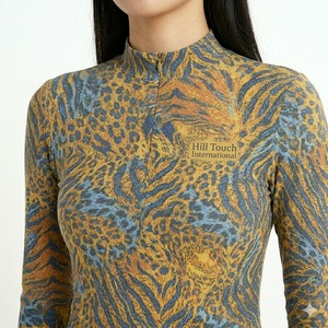 Women's Yellow <b>Animal</b> Print Long Sleeve High Neck Bodycon Jumpsuit Full Length Stretch Activewear - Product Image 5