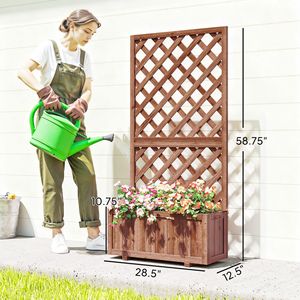 59\" Outdoor Wooden Raised Garden Bed with Trellis <b>Planter</b> <b>Box</b> for Climbing Vine Plants Flower Pots & <b>Planters</b> Drainage Holes - Product Image 3