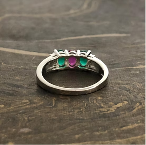High Quality Real 925 Sterling <b>Silver</b> <b>Ring</b> Polished Three Stone Ruby <b>Emerald</b> Promise Dainty Band Jewelry - Product Image 5