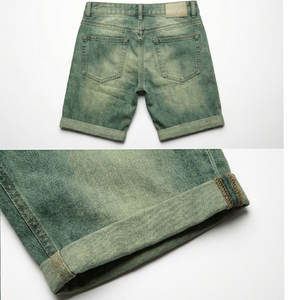 Shorts clásicos de mezclilla azul para hombre, corte relajado, tela de algodón premium informal. - Product Image 6