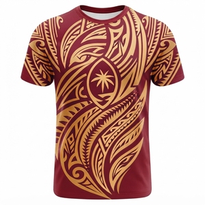 เสื้อยืดคอกลมผู้ชายลายชนเผ่าสีพื้นราคาถูก MOQ ต่ำ แขนสั้น ผ้าถักแบบตรวจจับด้วยเข็ม - Product Image 1