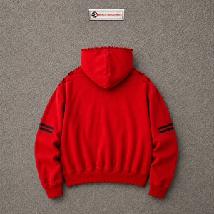 Sweat à capuche oversize rouge pour homme avec poche avant et rayures sur les manches, motifs graphiques variés, style décontracté pour l'automne - Product Image 6
