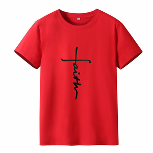 เสื้อยืดผู้หญิงพิมพ์ลาย FAITH แบบกำหนดเอง คอเสื้อแบบสั้น แขนสั้น เป็นมิตรกับสิ่งแวดล้อม แฟชั่น ขายส่ง ราคาถูก ตกแต่งด้วยแพทช์ - Product Image 4