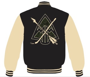 Blouson universitaire d'hiver personnalisé pour homme, manches en cuir véritable, logo chasseurs sur le devant, tailles enfant, corps en laine, écussons brodés en chenille - Product Image 3