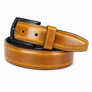 Men's Premium Leather Belt Classic <b>Brown</b> <b>Tan</b> Dress Belt with Durable Buckle for Formal & Casual Use - Product Image 1