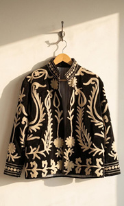 Bohemian Velvet Suzani Jacket Embroidered Jacket Oversize Winter Jacket Uzbek <b>Duster</b> Style Handmade Jacket Gift for Her - Product Image 1
