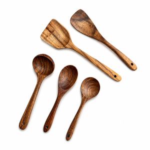 Ensemble de cuillères de cuisine en bois écologiques, ustensiles de cuisine antiadhésifs avec manches modernes gris foncé, résistants à la chaleur, pour hôtels - Product Image 2