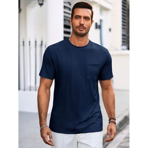 2025 hommes à manches courtes col rond décontracté été basique T-Shirt léger 280gsm t-shirt hauts avec poche - Product Image 4