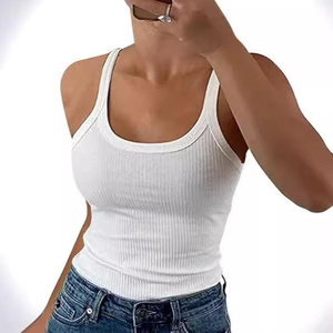 Débardeur côtelé sexy personnalisé pour femme, coupe ajustée, tricoté, dos nu, à fines bretelles, style camisole, gilet d'extérieur tendance, coupe ajustée classique - Product Image 1