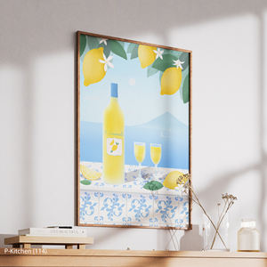 Impression sur toile pour cuisine, affiche illustrative de nature morte avec bouteille de vin et citron, décoration murale moderne sur le thème des boissons - Product Image 3