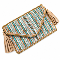 Bolso de mano de lujo con borlas de cuentas de cristal hechas a mano para mujer, cartera de noche de diseñador, cierre de botón, venta al por mayor OEM ODM