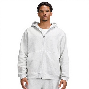 Sudadera con Capucha y Cierre para Hombre, 100% Algodón Felpa, Corte Regular, Color Gris Sólido, Ropa Casual de Otoño - Product Image 1