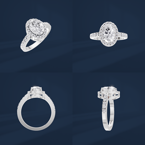 Bague de fiançailles pour femme en or blanc avec diamant taille ovale, halo et diamants latéraux, certifiée IGI, style classique - Product Image 6
